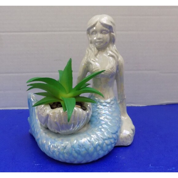 NEW Mermaid Figurine Faux Plant  Coastal Nautical Decor - Picture 4 of 5